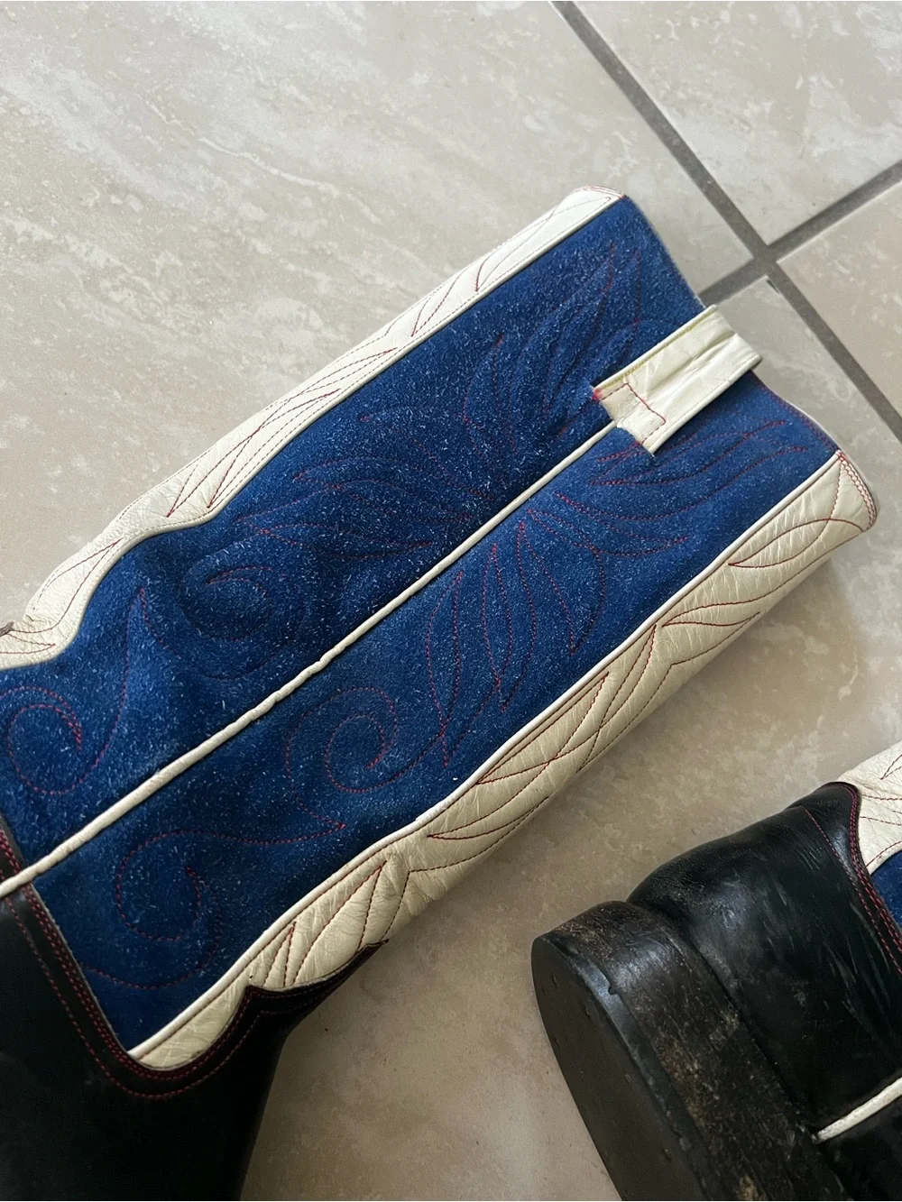 Men's Navy Blue and White Western Cowboy Boots
